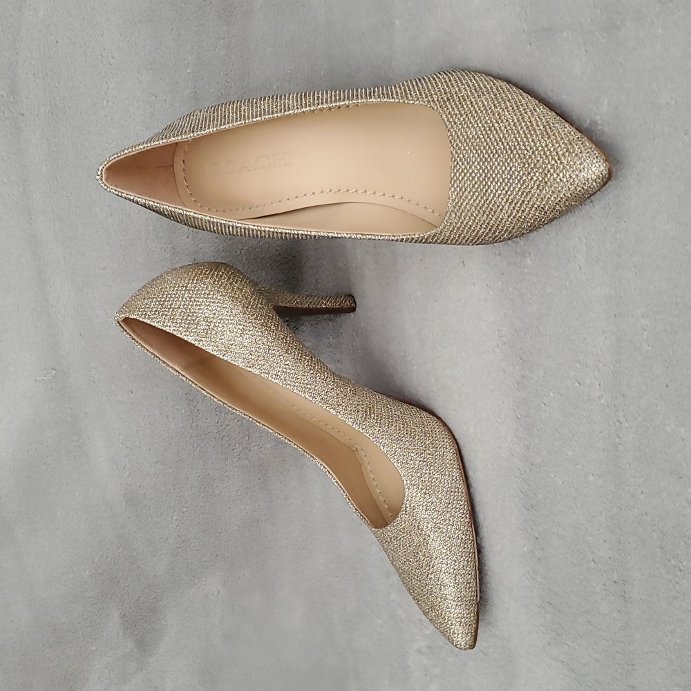 COACH Addie Gold Glitter Pointed Toe Pump Heels SIZE: 8.5B - Picture 2 of 12